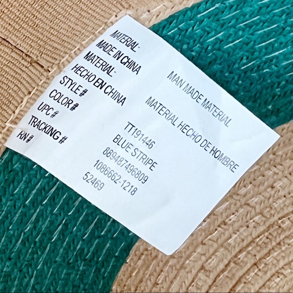 Sun Hat Pom Pom Stripe Teal Tan One Size - Picture 8 of 8